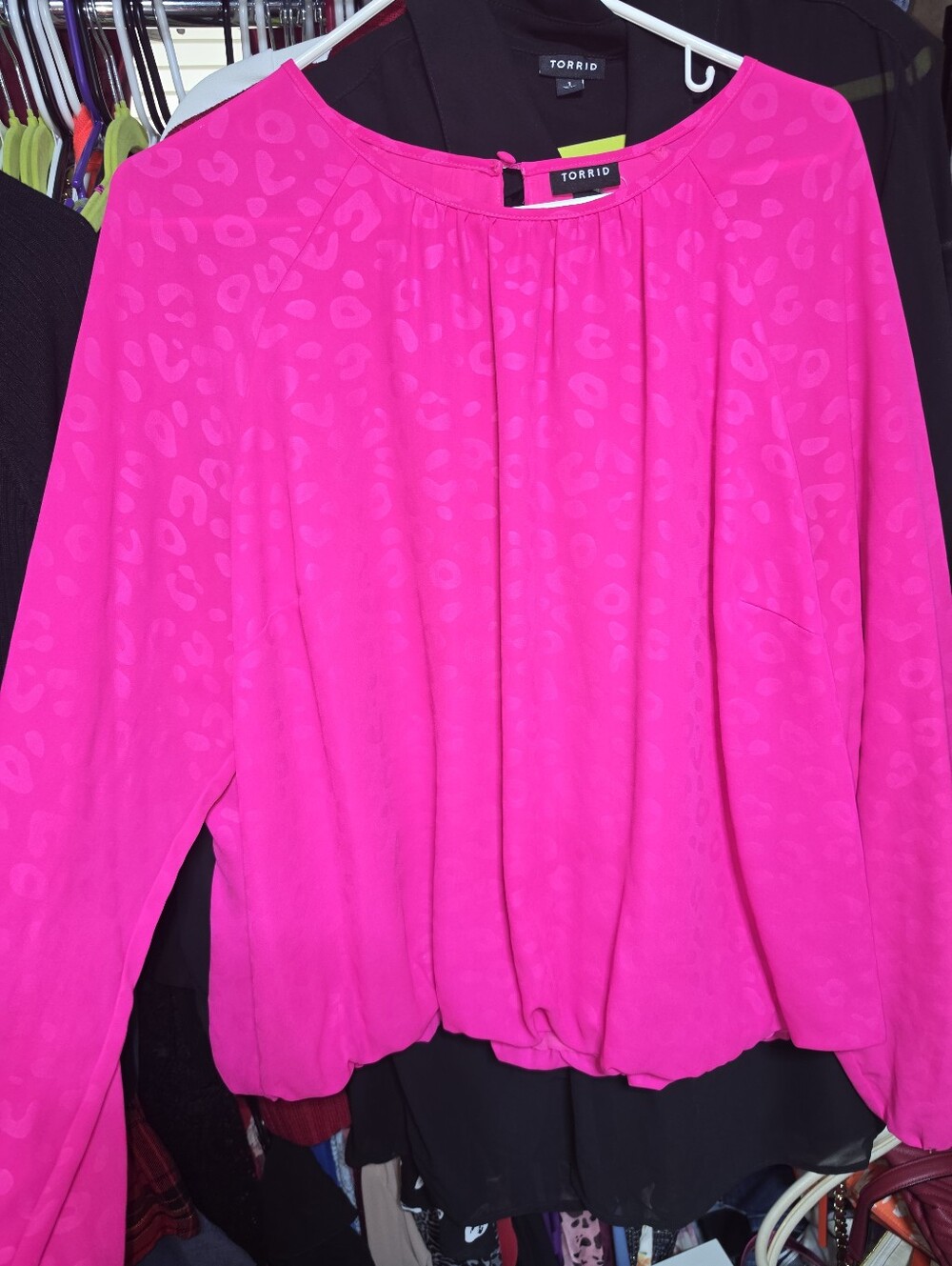 torrid Neon Pink Leopard-Textured Long Sleeve Blouse 2x